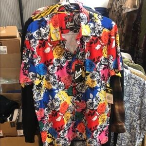 Fresh Prints of Bel Air Vibrant Red Yellow and Blue Button Down Floral Shirt